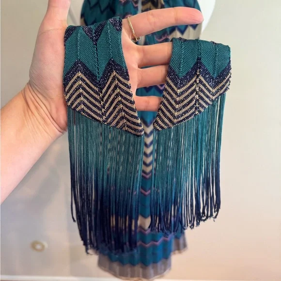 Hale Bob Teal and Cream Chevron Halter Maxi Dress - Picture 7 of 8